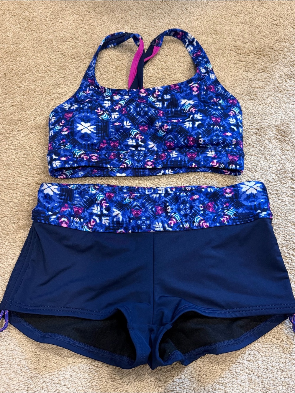 TYR XS Blue Floral Swim Bikini Set with Pink Accents